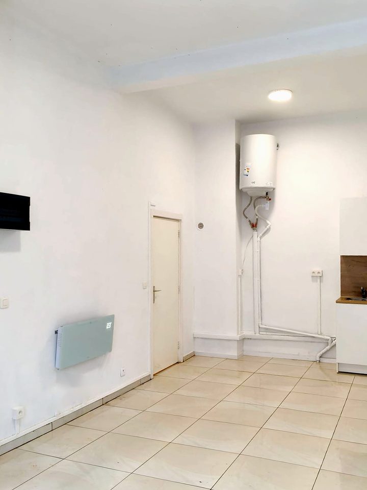 Renovated white studio with laminate floor