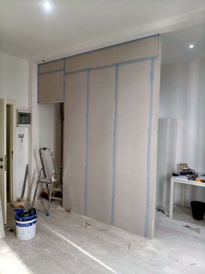 New wall boarded with drywall